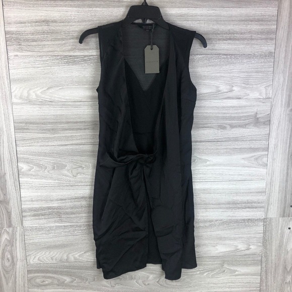 ALLSAINTS Anika Dress In Black V Neck LBD Size 4 Four $268 - Picture 5 of 12